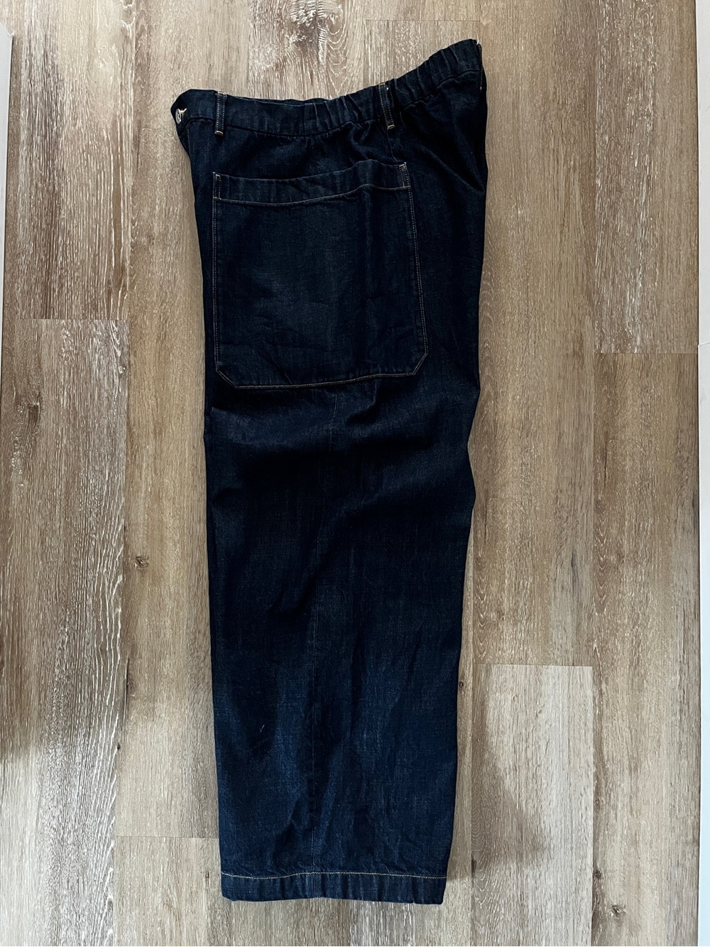 Everlane Women’s Barrel Gardener Dark Blue Denim Jeans 32R Elastic Waist Pull On